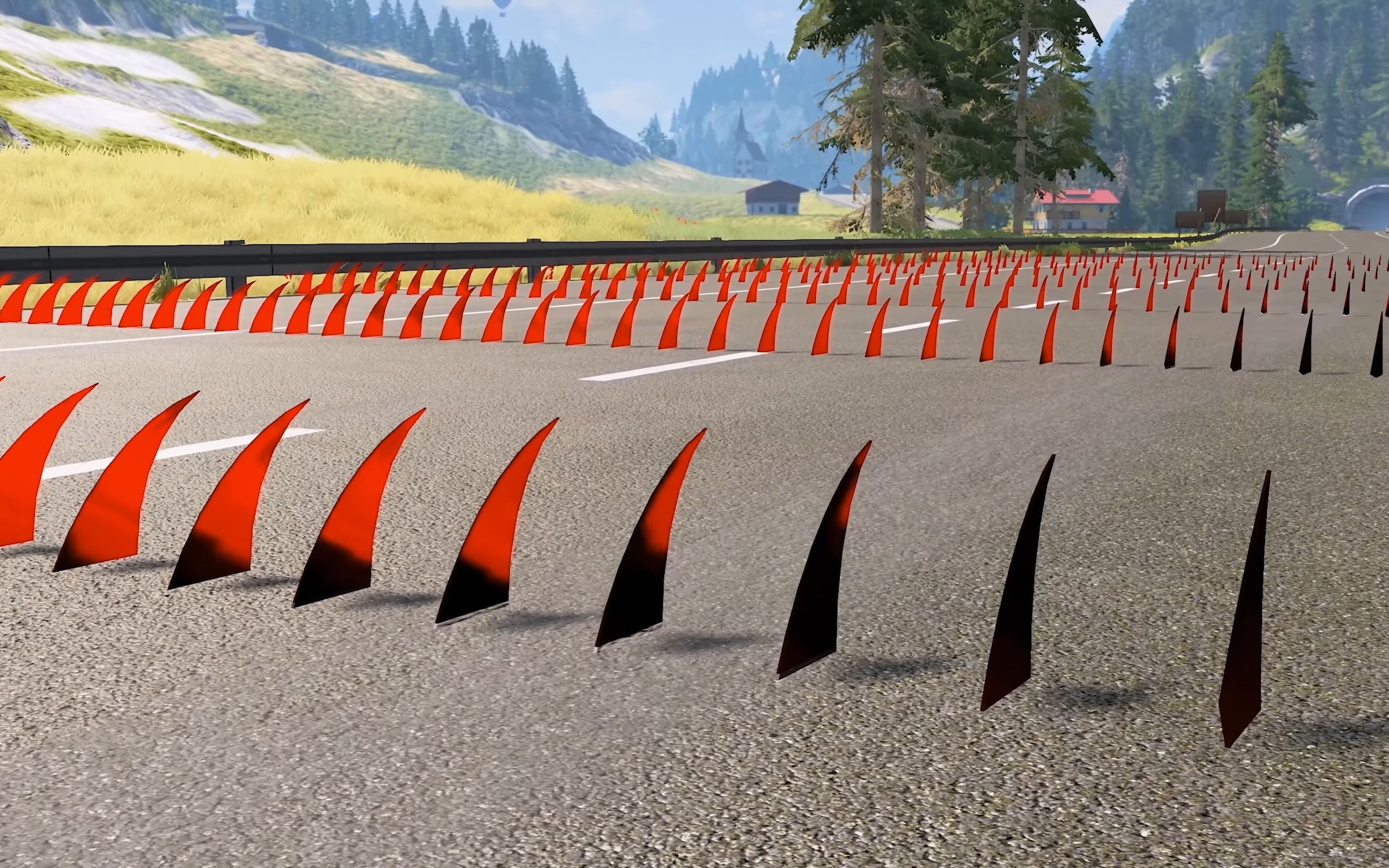 beamng 汽车vs无数刺条