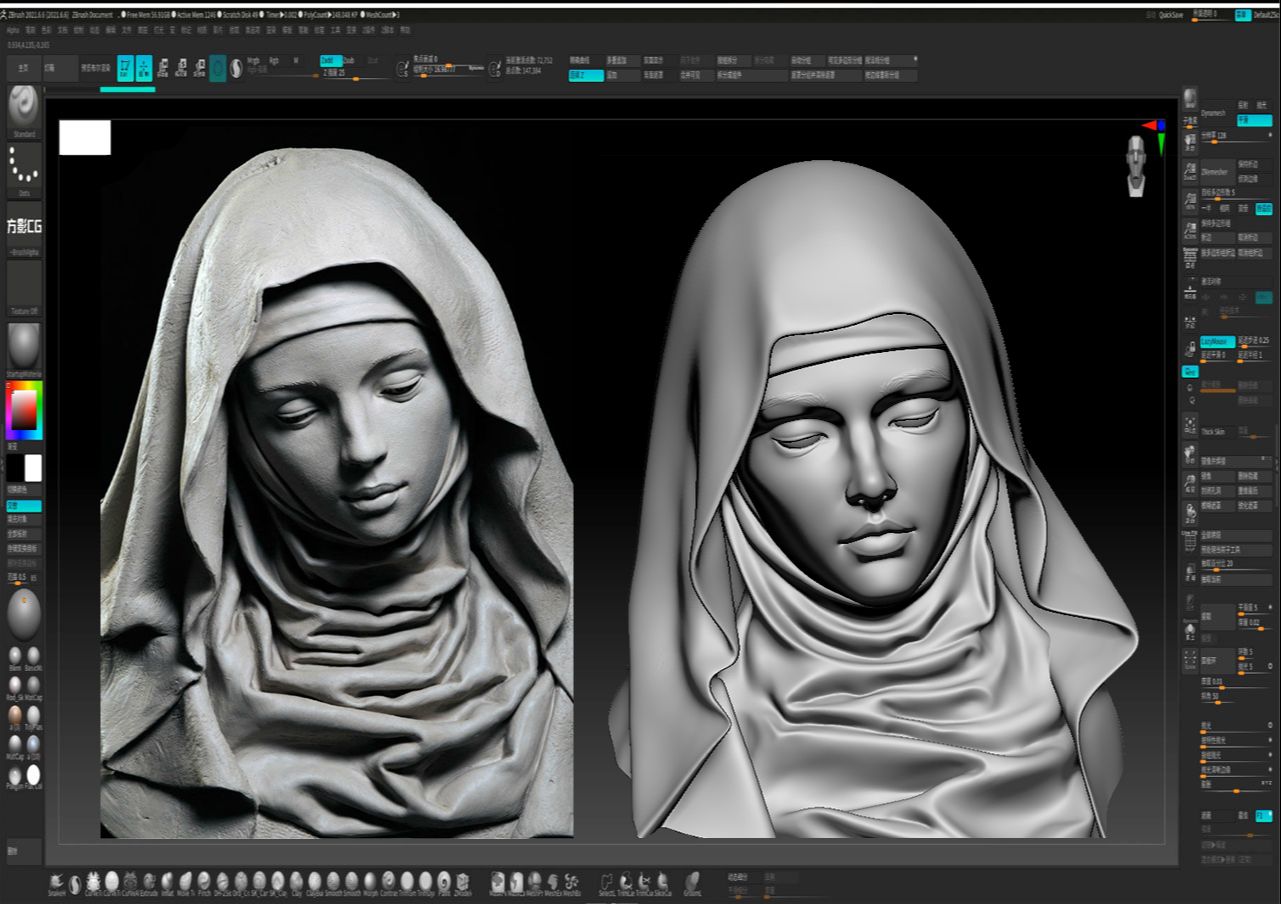 ZBrush制作雕塑雕刻教程;布料褶皱的技巧;新手都可以学的套路雕刻方法;哔哩哔哩bilibili