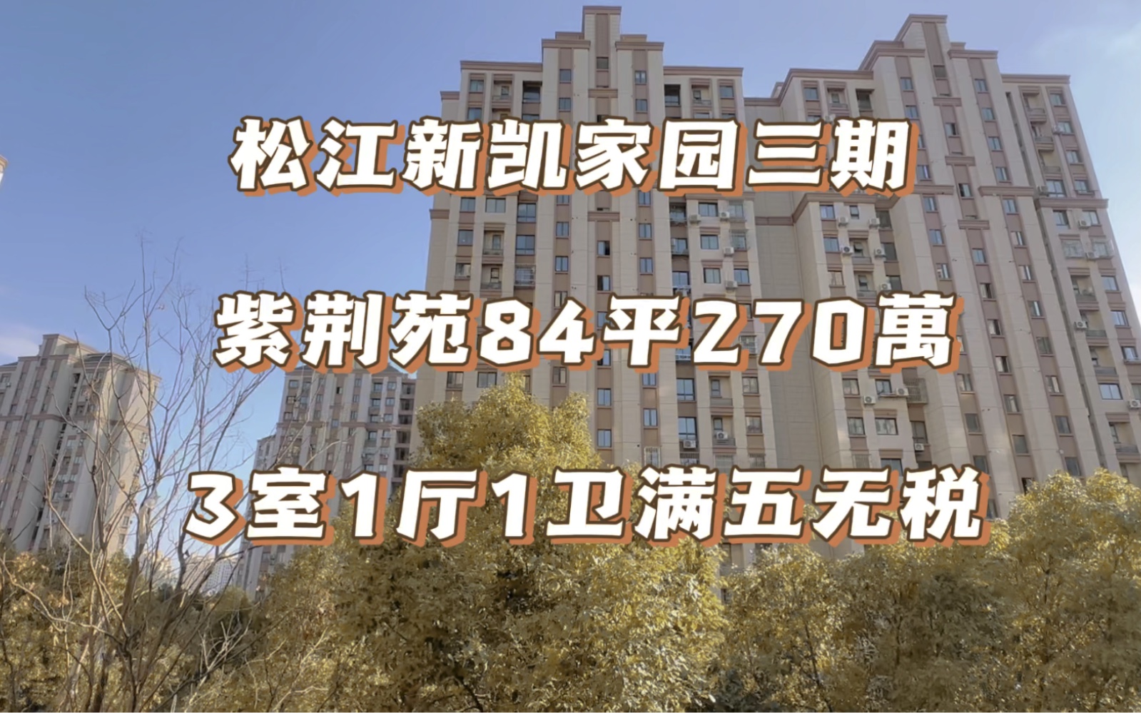 松江近地铁口|新凯家园84平270万(3室1厅1卫满五年无税、北面沿河双南卧室、对应泗泾三小、生活配套100米大型超市、1公里大润发、三湘广场、保利广...