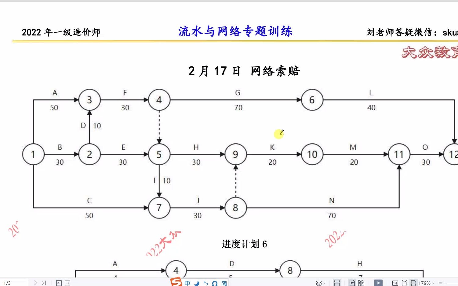 [图]刘斌老师 2022年 一级造价师 案例分析 2月17日 流水施工与网络计划作业解析