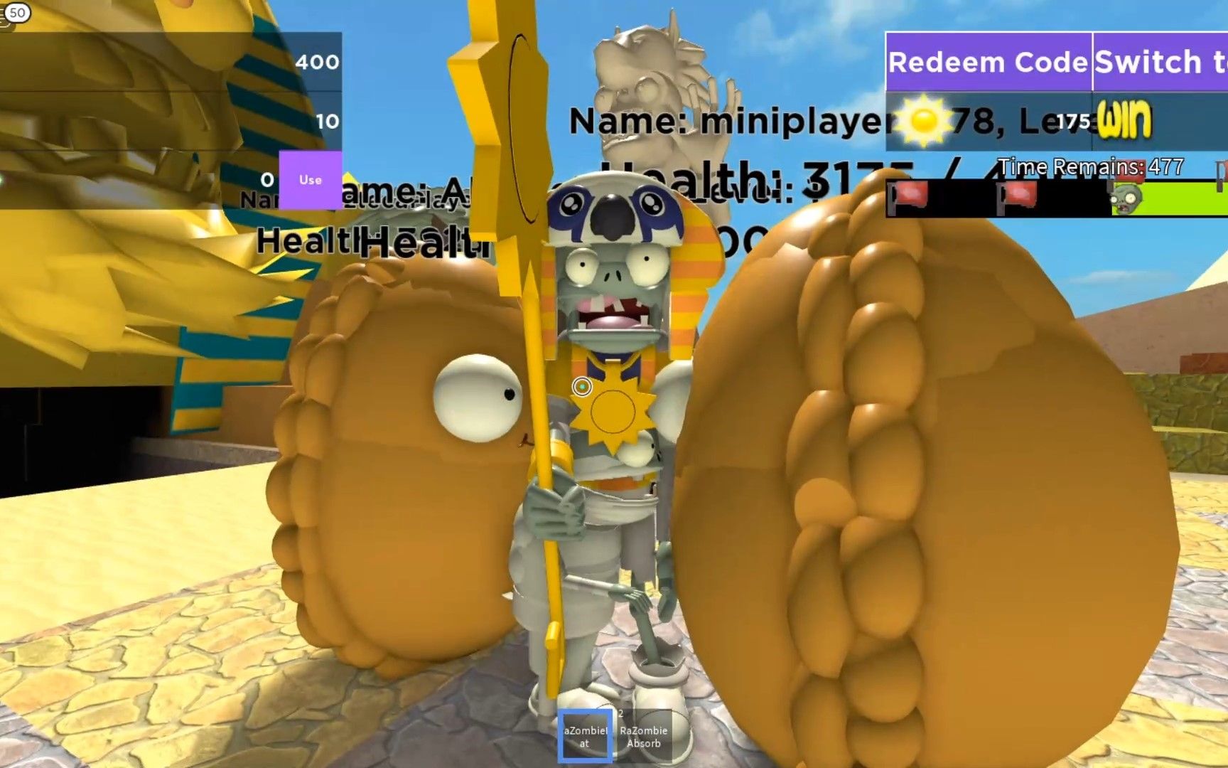 roblox虚拟世界植物大战僵尸模拟器被两面煎的太阳神僵尸