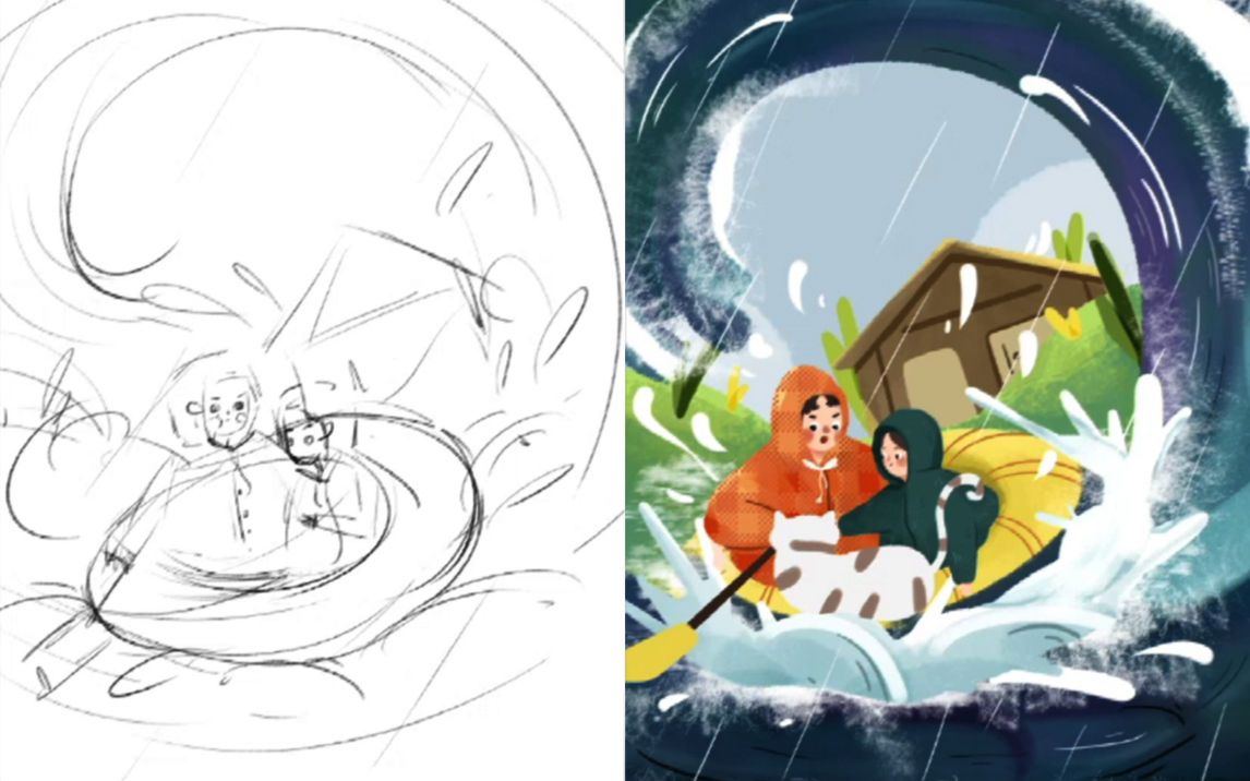 【郑州加油】插画记录郑州七月抗洪历程