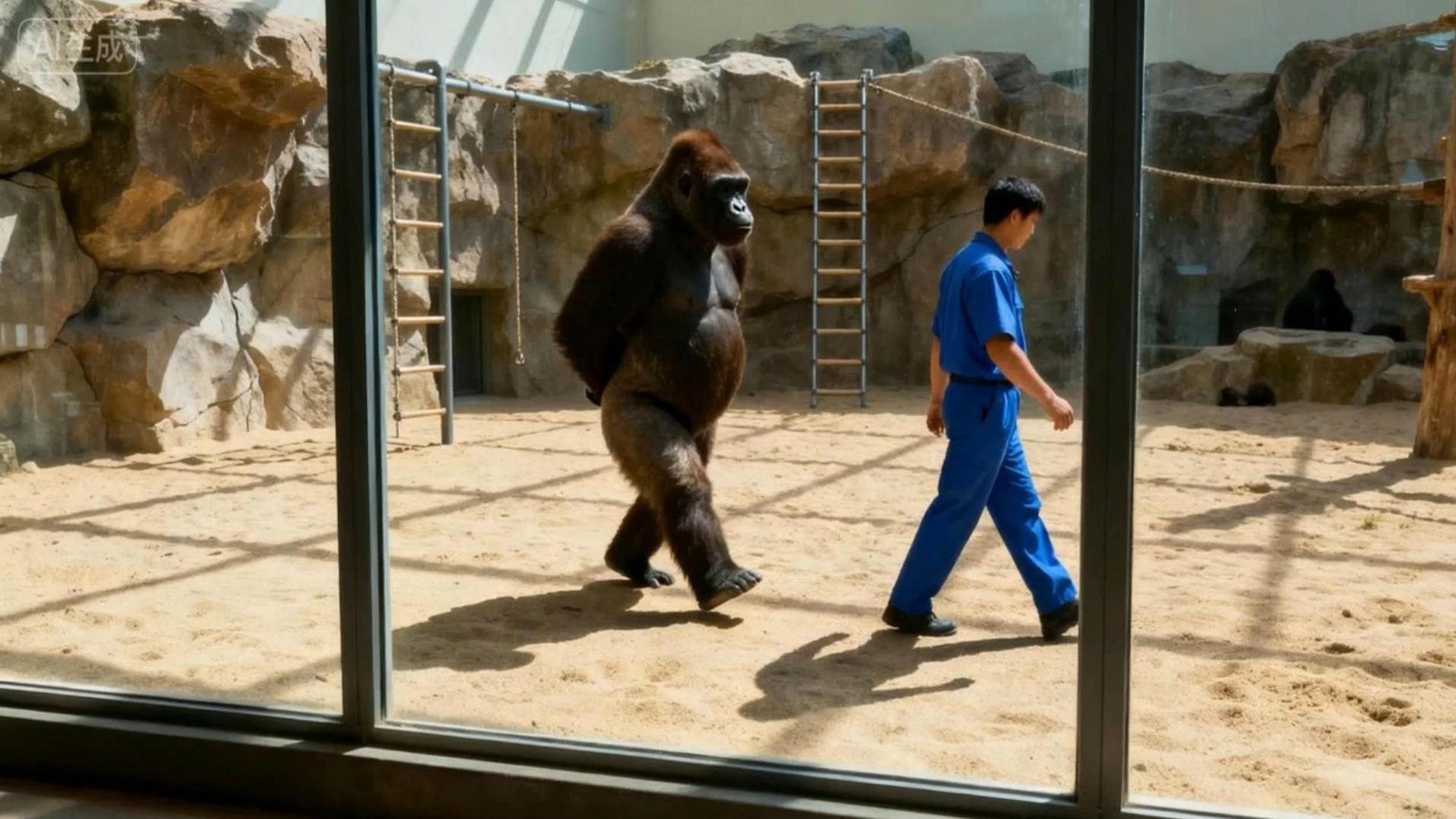 大猩猩模仿饲养员走路上瘾,每天向游客展示,根本停不下来