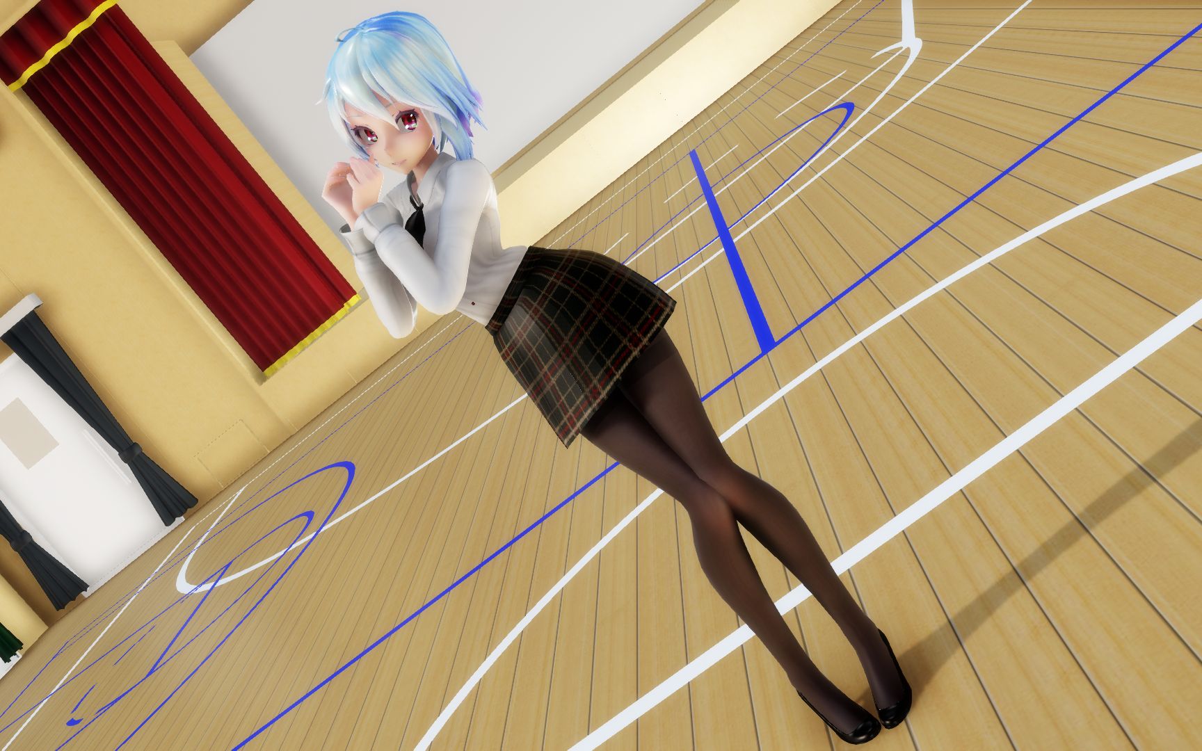 活动作品mmd活泼可爱黑丝jk服miku
