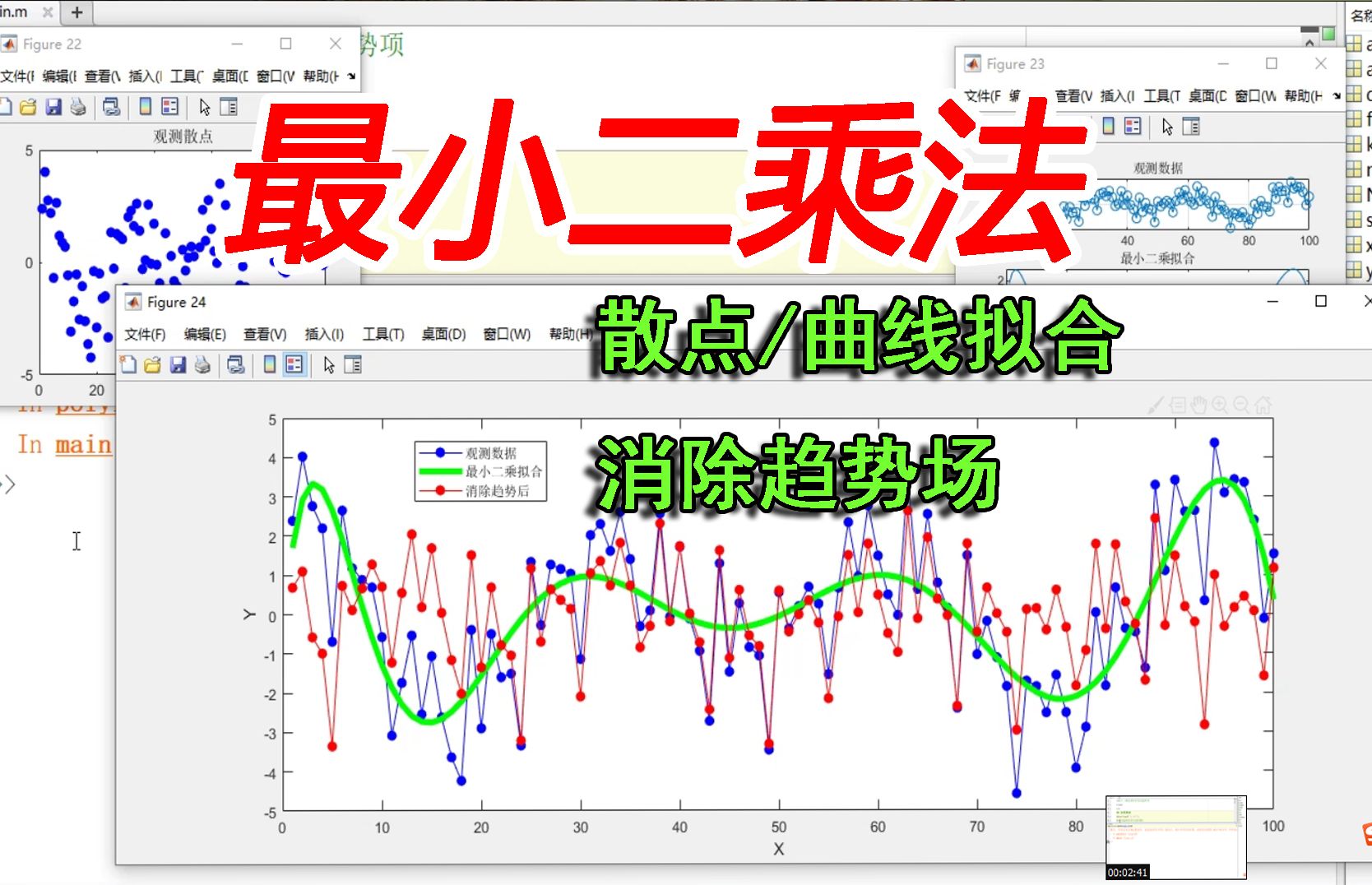 matlab最小二乘法曲线拟合及消除多项式趋势项代码实例