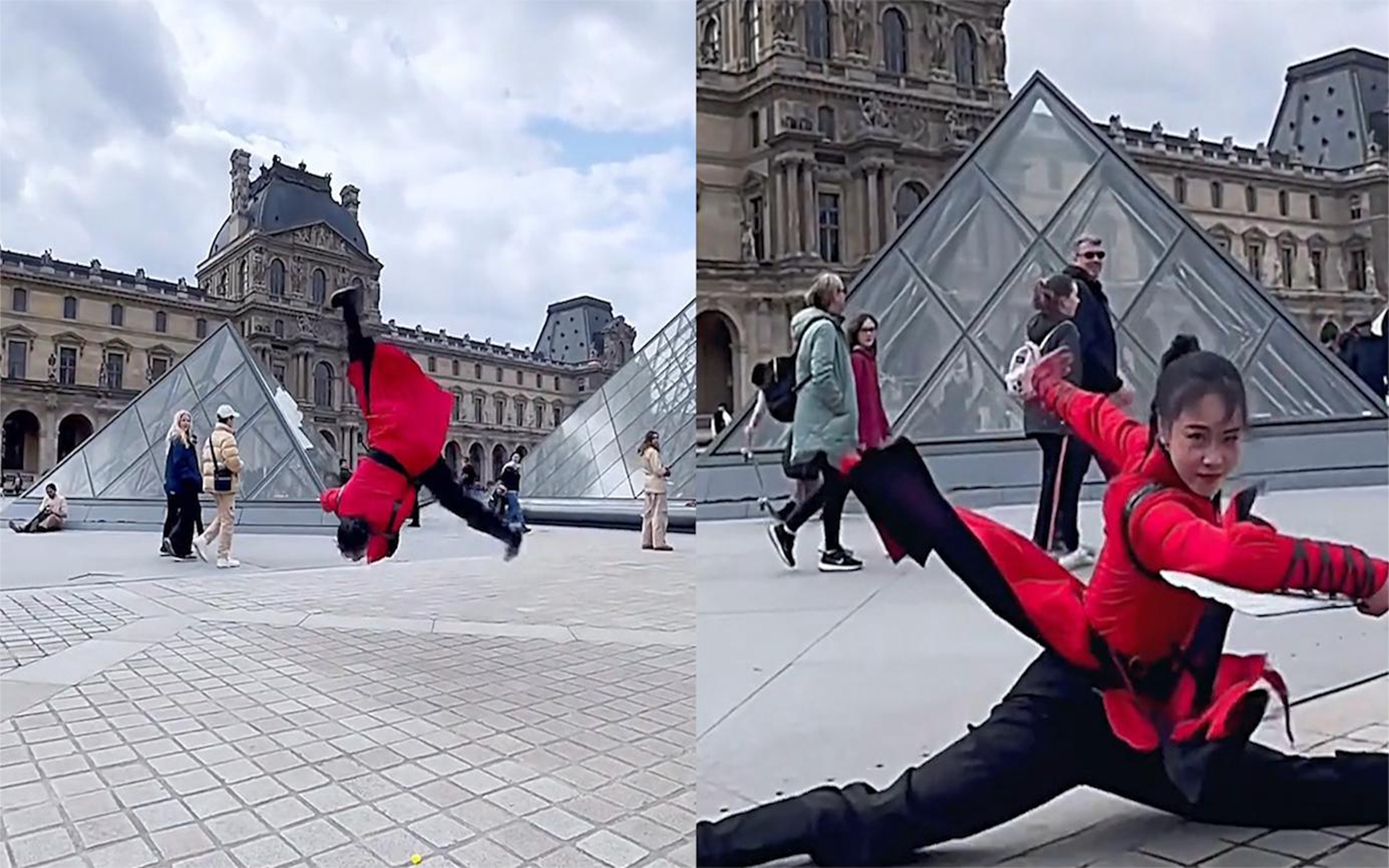 这才叫文化输出!两中国女孩在巴黎街头展示武术,老外看痴了