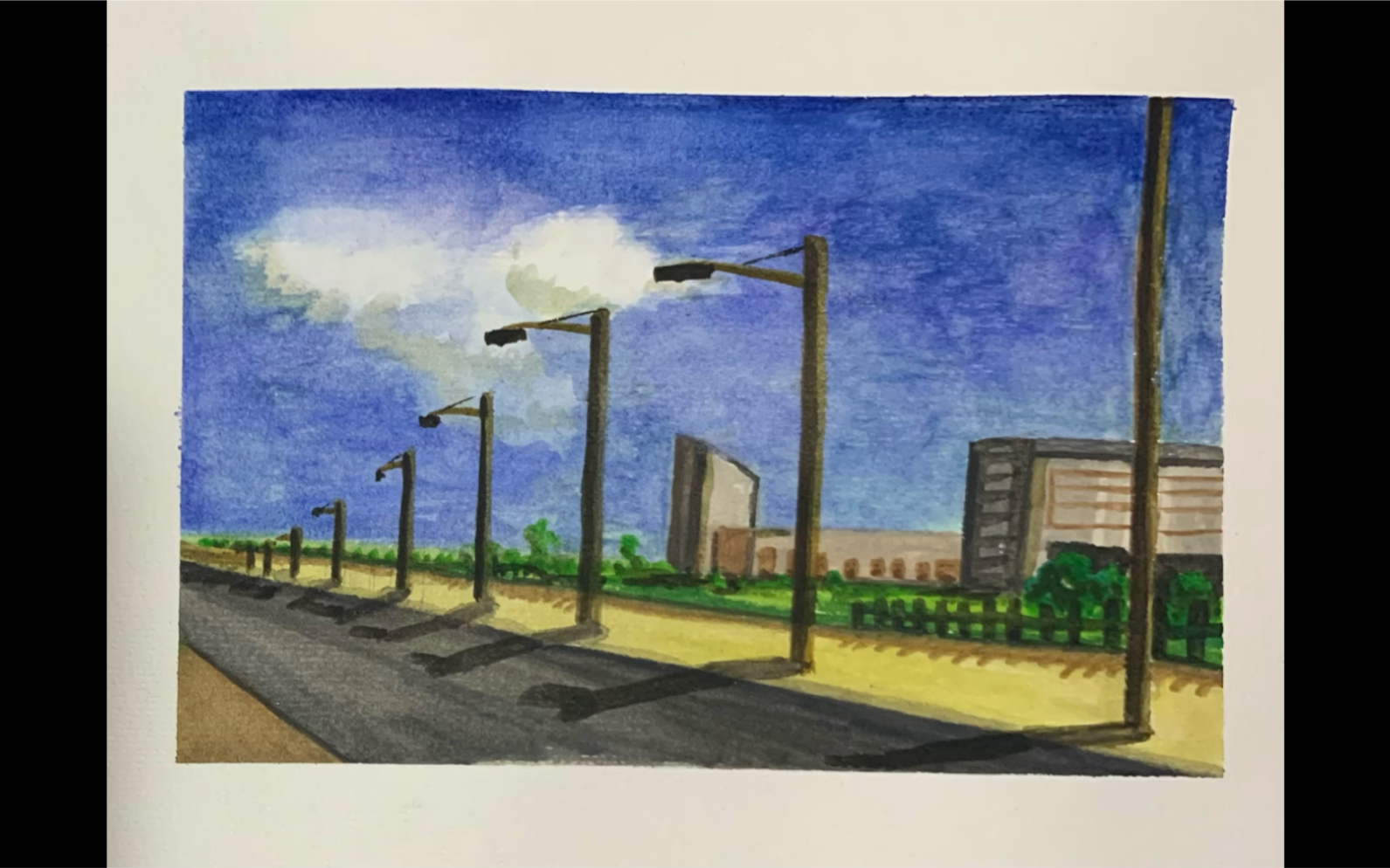 【水彩画】道路街景