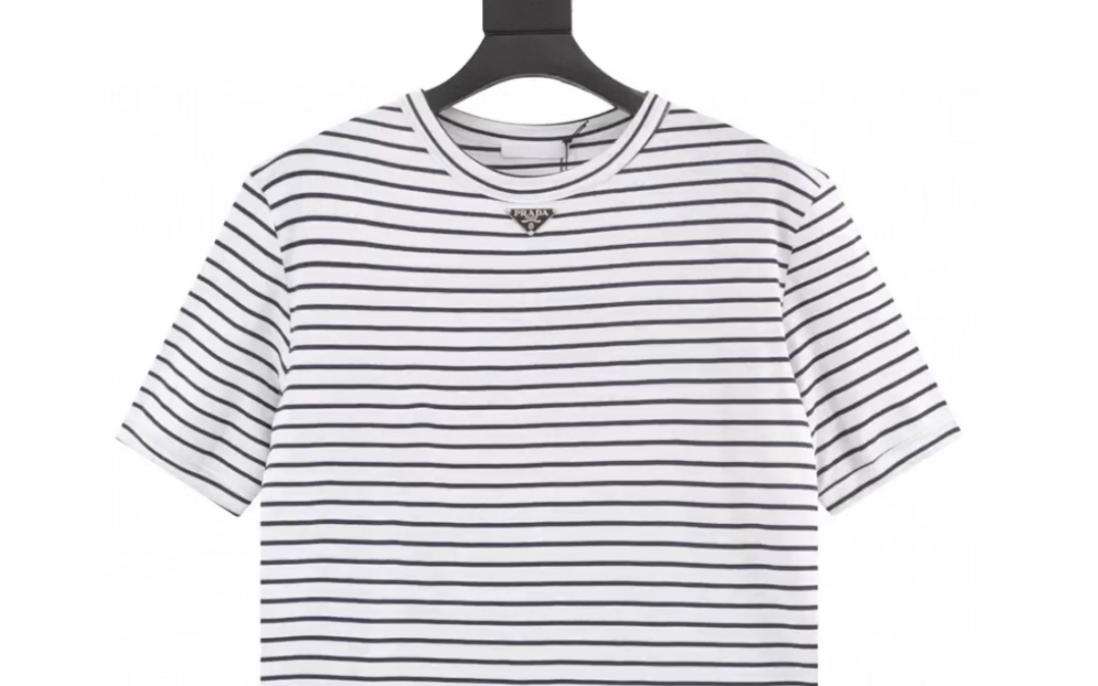 prada/普拉达领口铁牌徽标条纹短袖t恤
