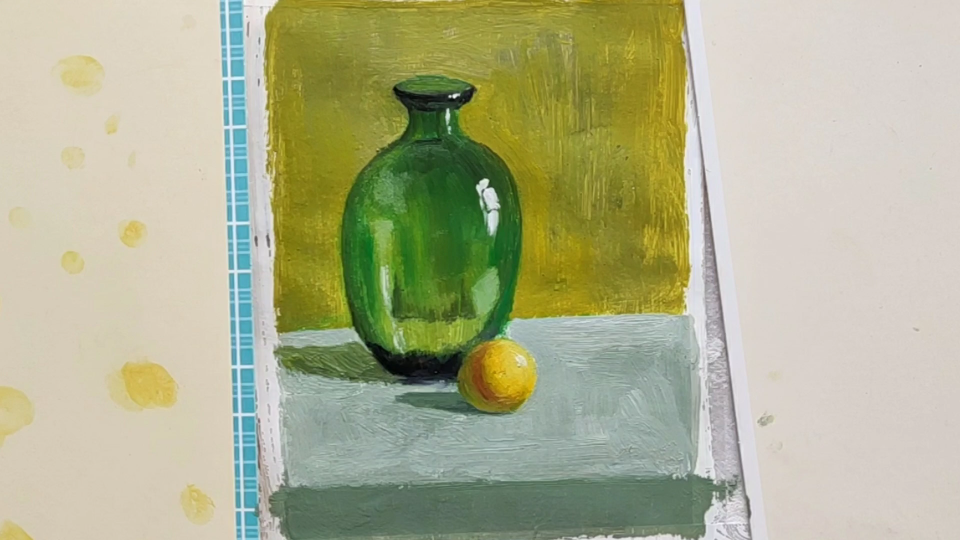 【油画】油画静物写生,画一个绿色玻璃瓶