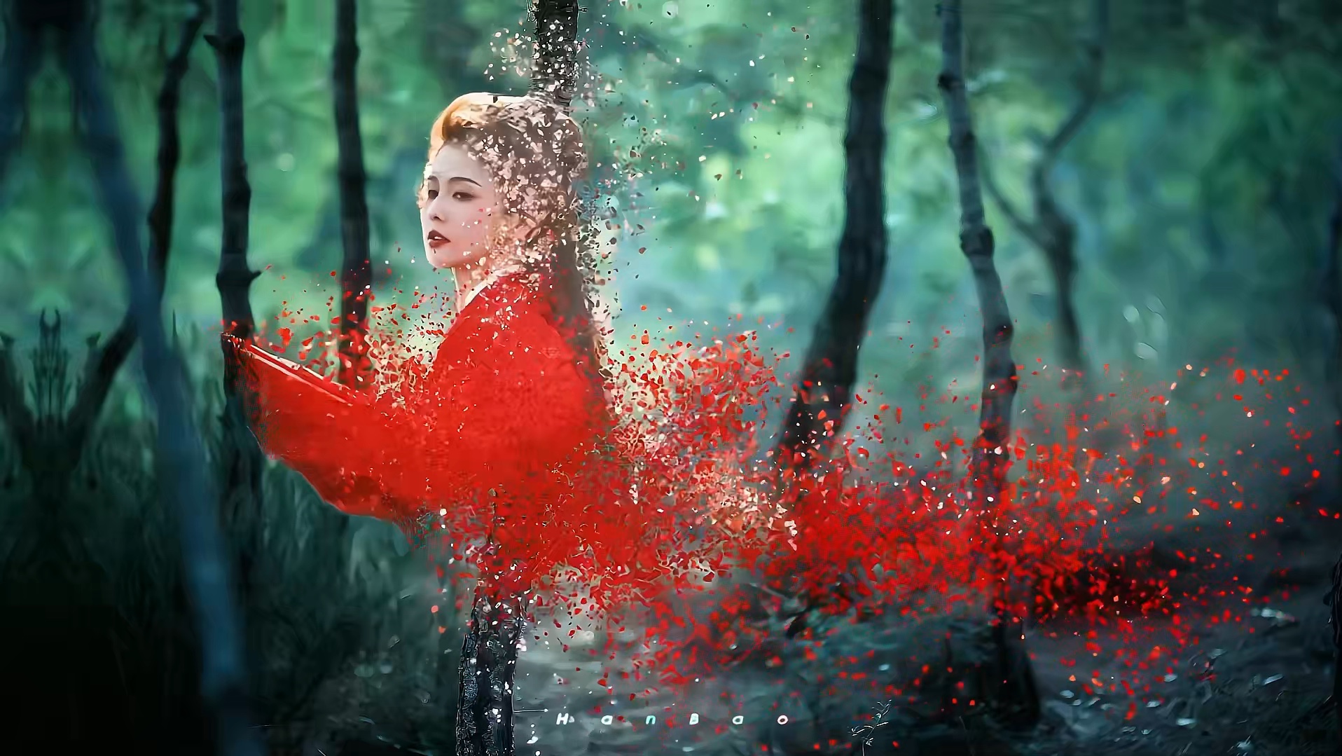 一袭红衣太美啦!ae人物粒子消散效果