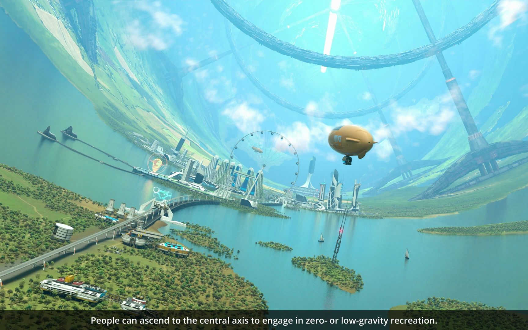 从太空进入奥尼尔圆筒太空栖息地内部 星际殖民地