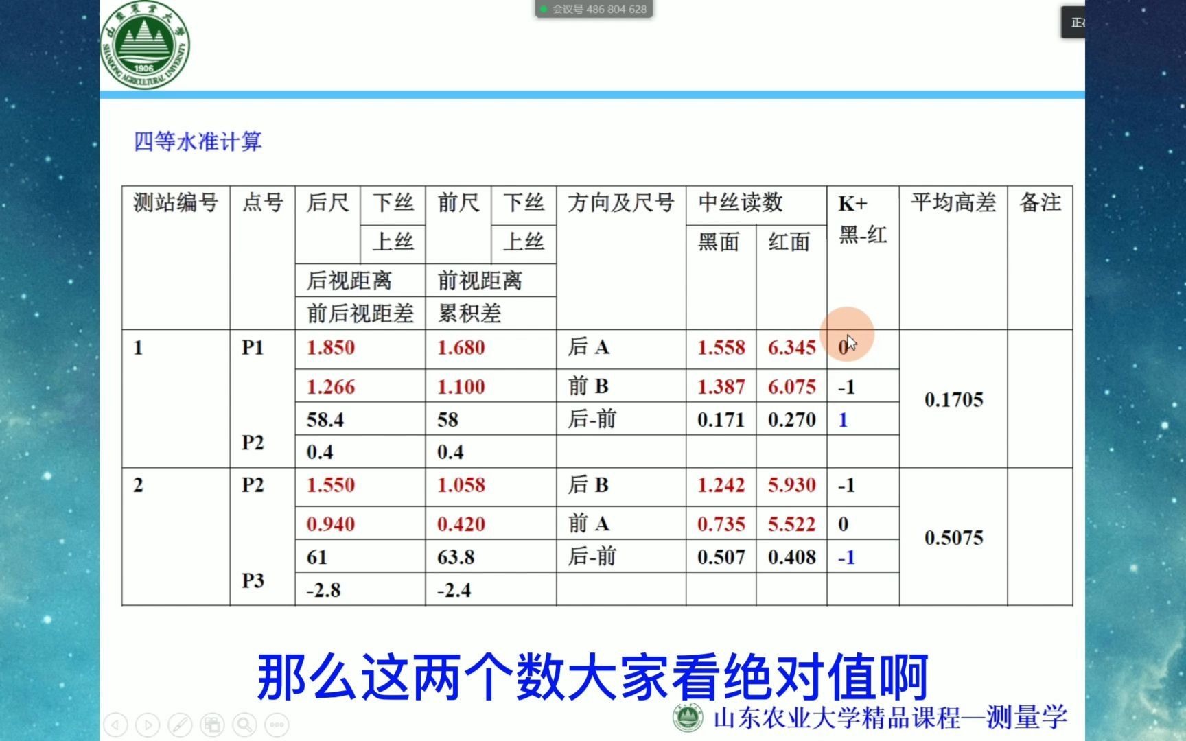 [图]【测量学精加工视频】【知识好视频】四等水准测量外业记录计算作业题详解