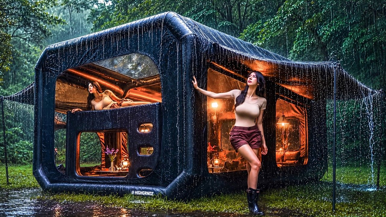 【4K】放松解压☔雨中露营，入住豪华双层充气帐篷 | 作者：Kirin Camp | 机翻中文