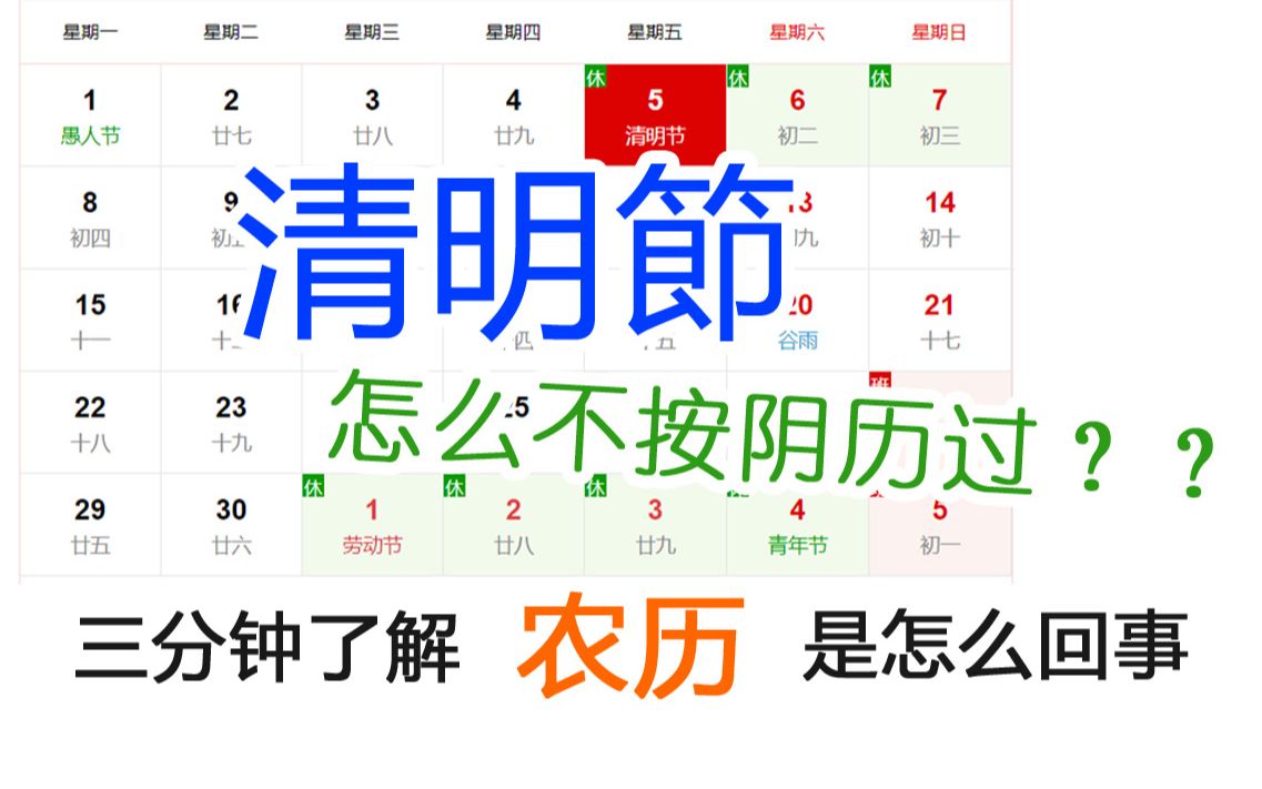 清明节为啥按公历过?农历就是阴历吗?三分钟了解农历和“阴历”、“阳历”的区别哔哩哔哩bilibili