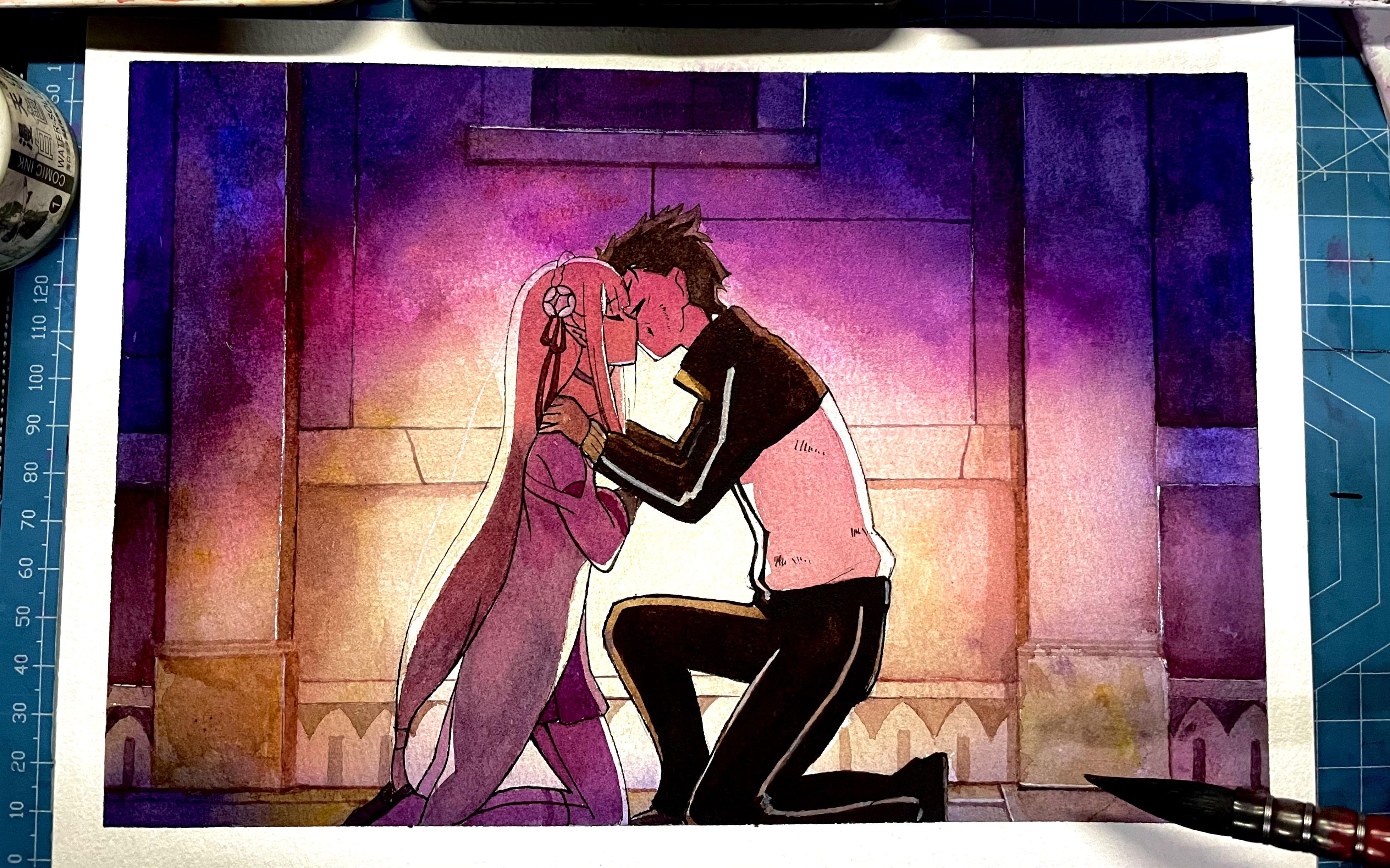 【水彩手绘】 菜月昴和爱蜜莉雅的第一次接吻——《re:从零开始的异