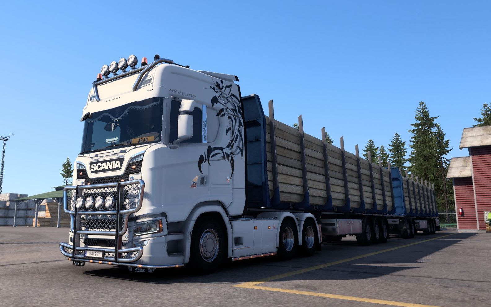 欧卡2 驾驶斯堪尼亚580s双挂车运输44吨木材