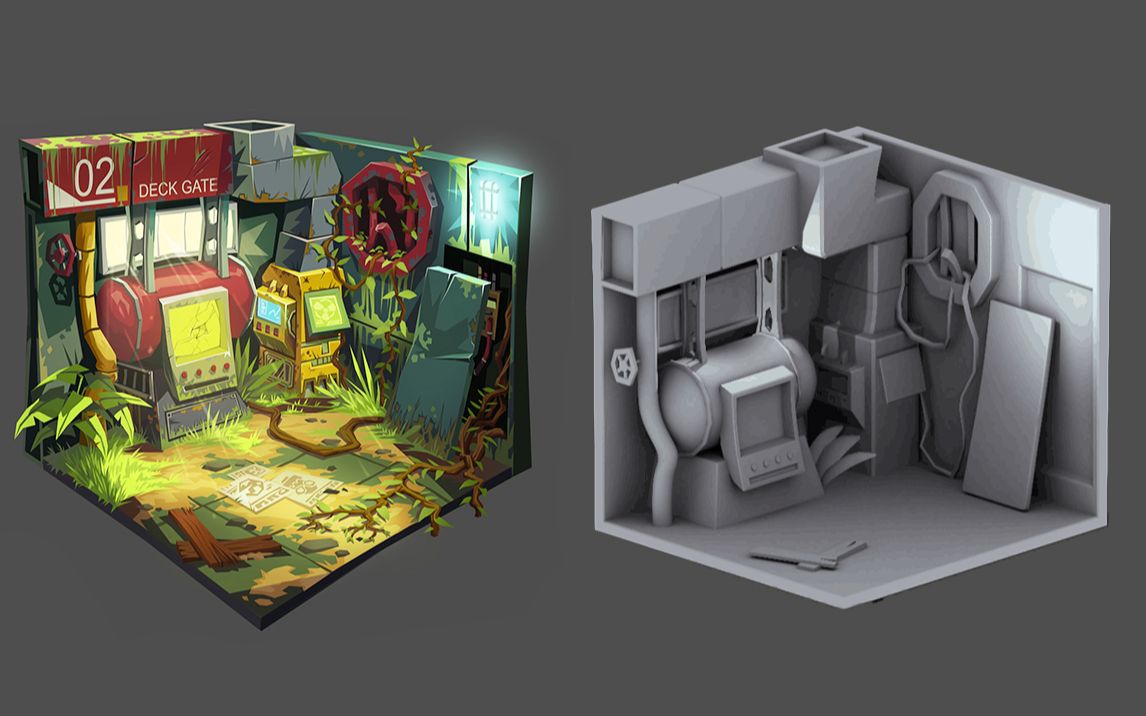 【3dmax房子建模】游戏小场景室内模型搭建,传统手绘低模场景全流程