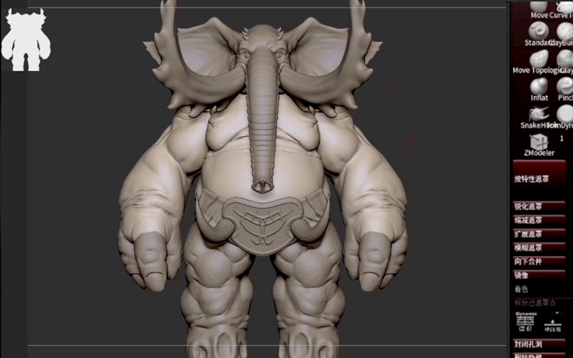 【zbrush】从球开始教你雕刻大型动物"大象"手办模型,zb新手建模案例