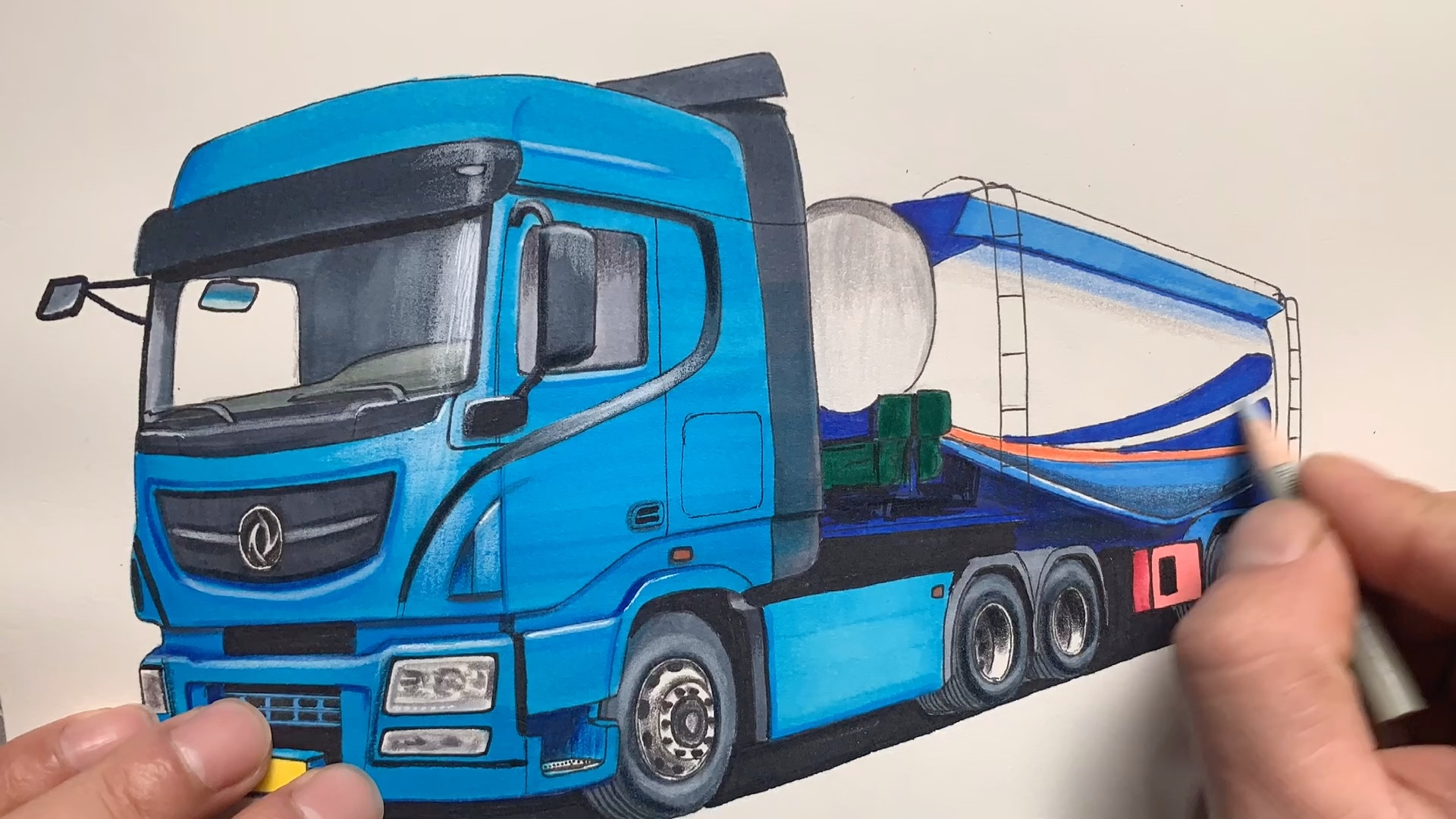 手绘东风天龙旗舰半挂牵引车专用运输