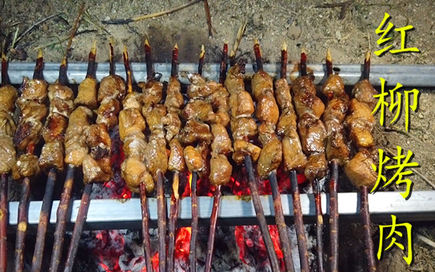 挖个坑烧点炭,架上烧烤架,小伙野外做烤肉,烤着篝火吃着肉真爽_哔哩
