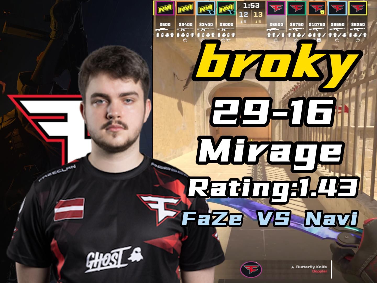 faze 对阵 navi 图二mirage,broky (29-16) 1.