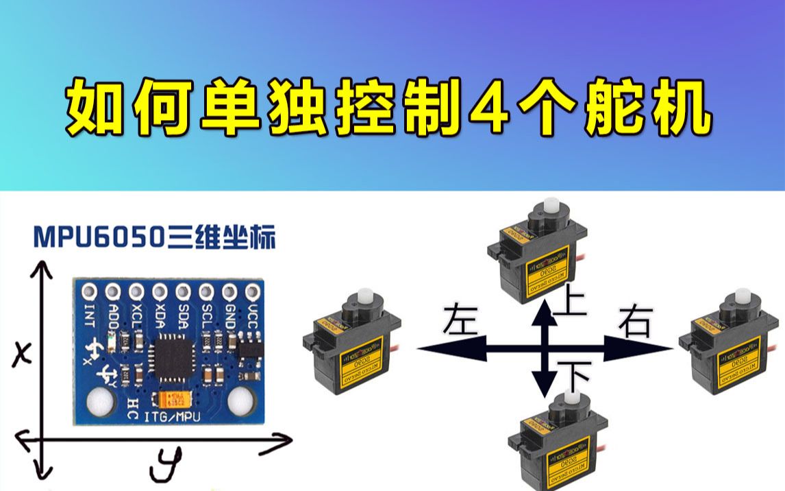 全网首发MPU6050加速度陀螺仪控制4个方向的舵机|附代码哔哩哔哩bilibili