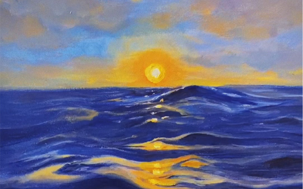 活动  【丙烯画】海的日落手绘简单过程分享