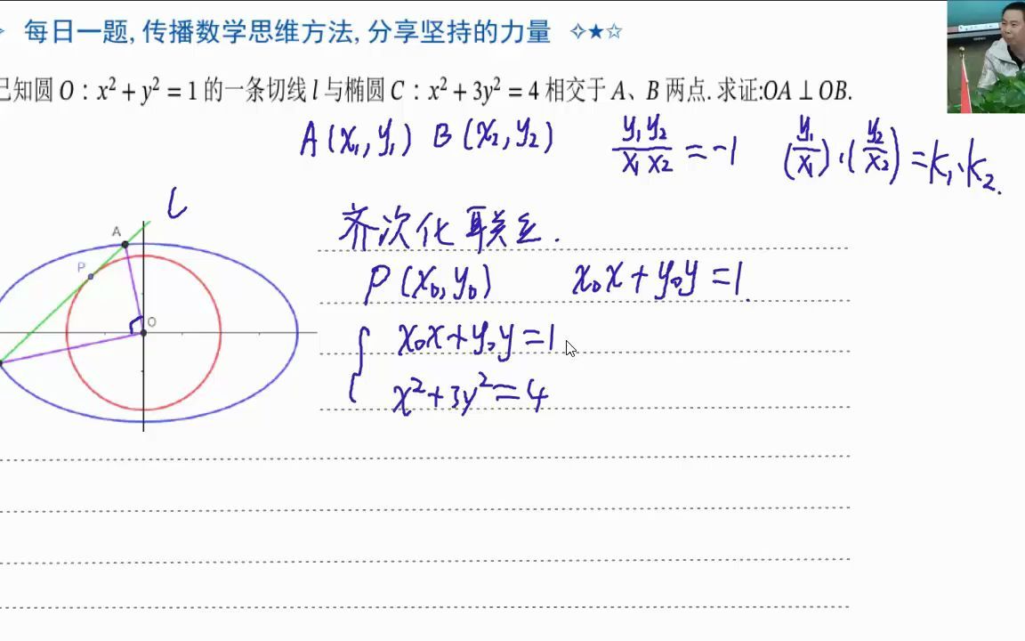 圆与椭圆交汇问题 齐次化联立方法赏析哔哩哔哩bilibili