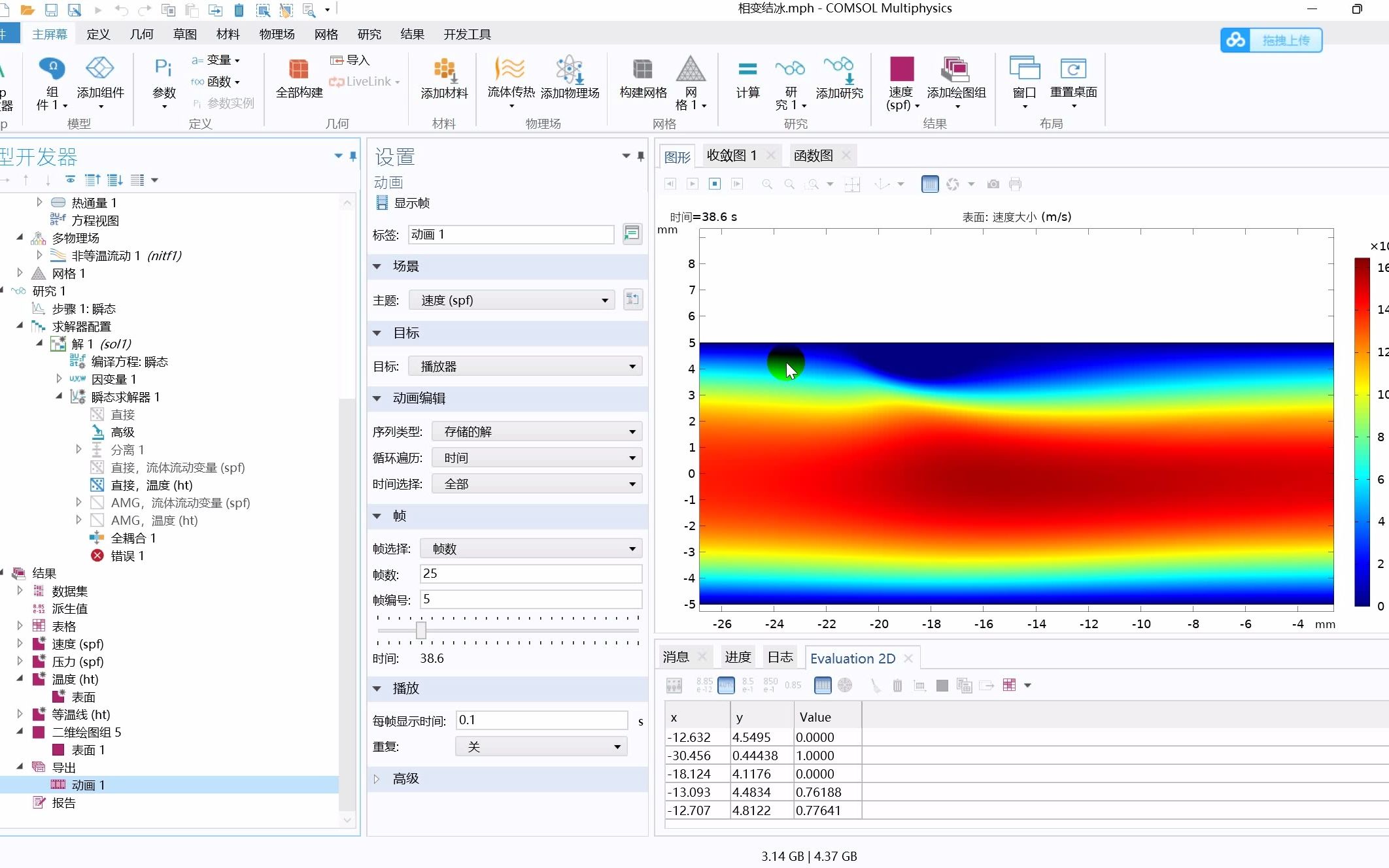 COMSOL 固液相变 流道中水逐渐凝结成冰 阻碍水的运动 考虑到了相变的温度以及潜热哔哩哔哩bilibili