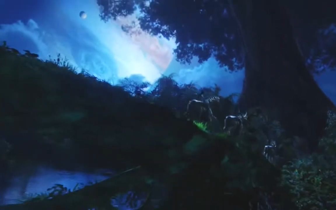 阿凡达 卫星pandora森林夜景 世界树 天空中气态巨行星和其他卫星