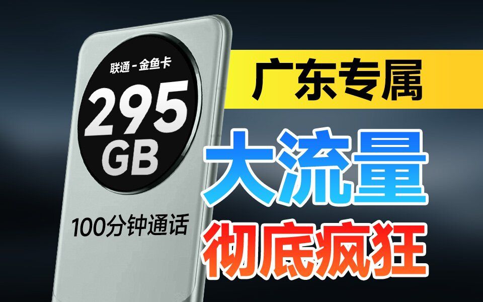 【广东专属】流量拉满!295G+100分钟+选号,配置有点夸张.电信联通广电移动流量卡上手体验!广东金鱼卡哔哩哔哩bilibili