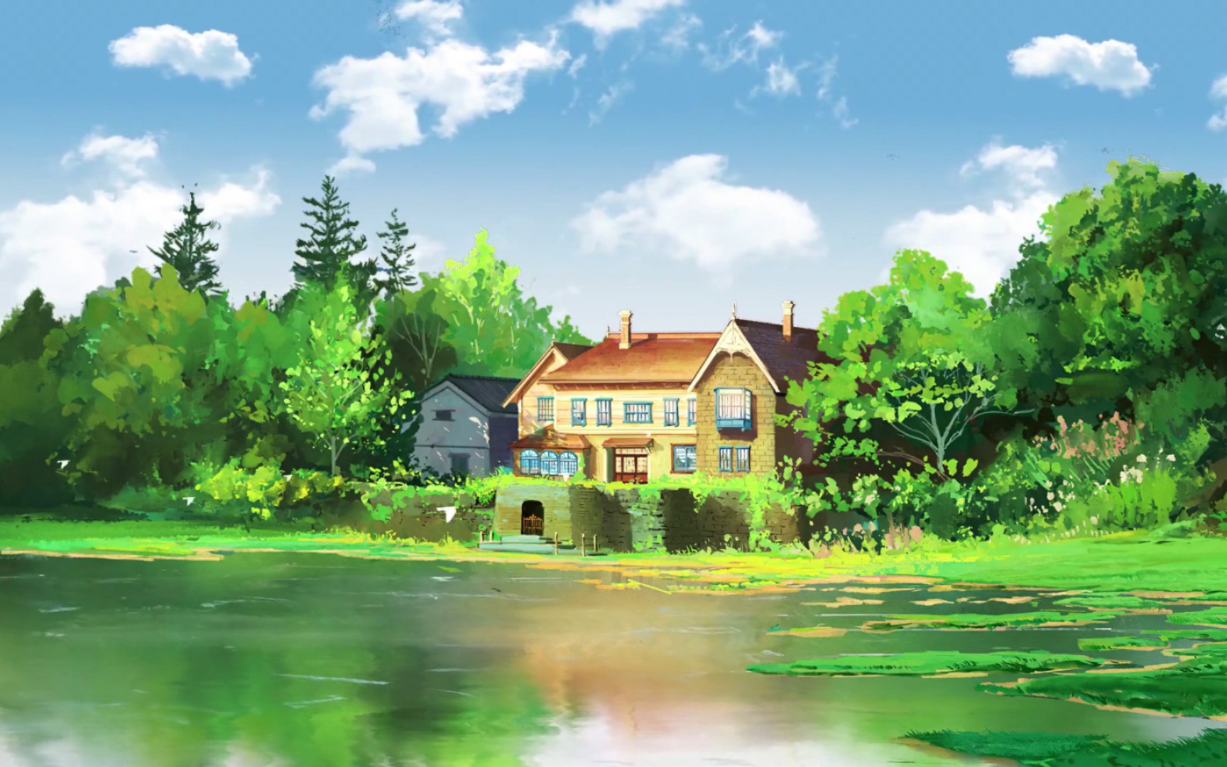 唯美乡村小屋绿色护眼风景