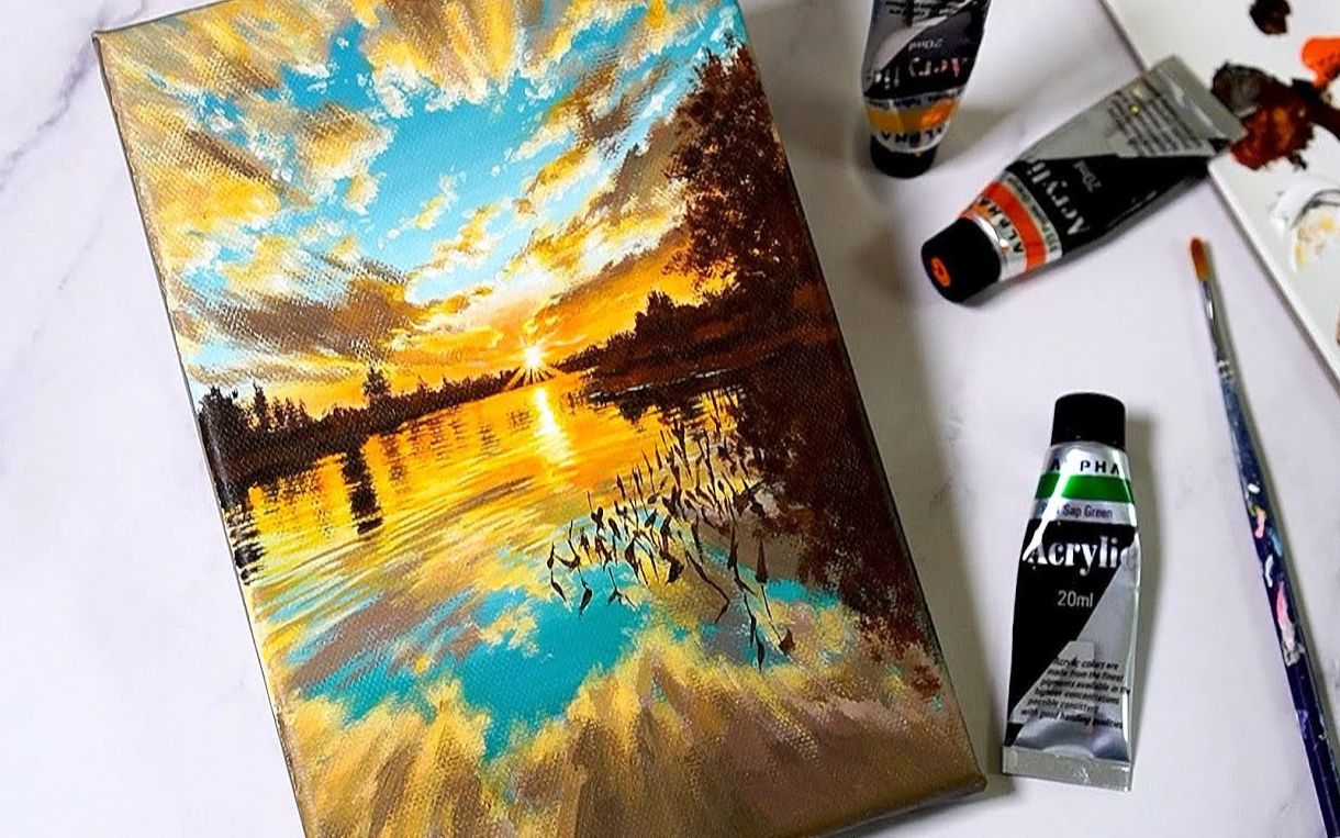 [图]【丙烯画】【绘画教程】【中字】落日的云-Acrylic landscape painting Tutorial Sunset clouds