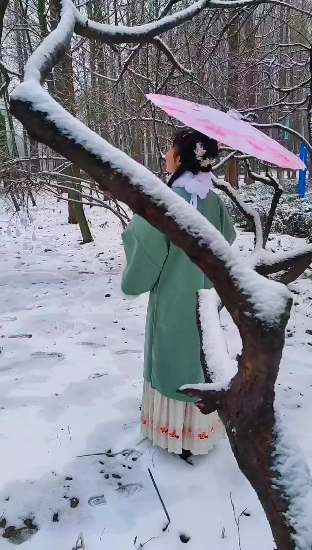 汉服雪景喜欢下雪的感觉汉服之美家乡雪景一场雪落不尽冬天的冷漠