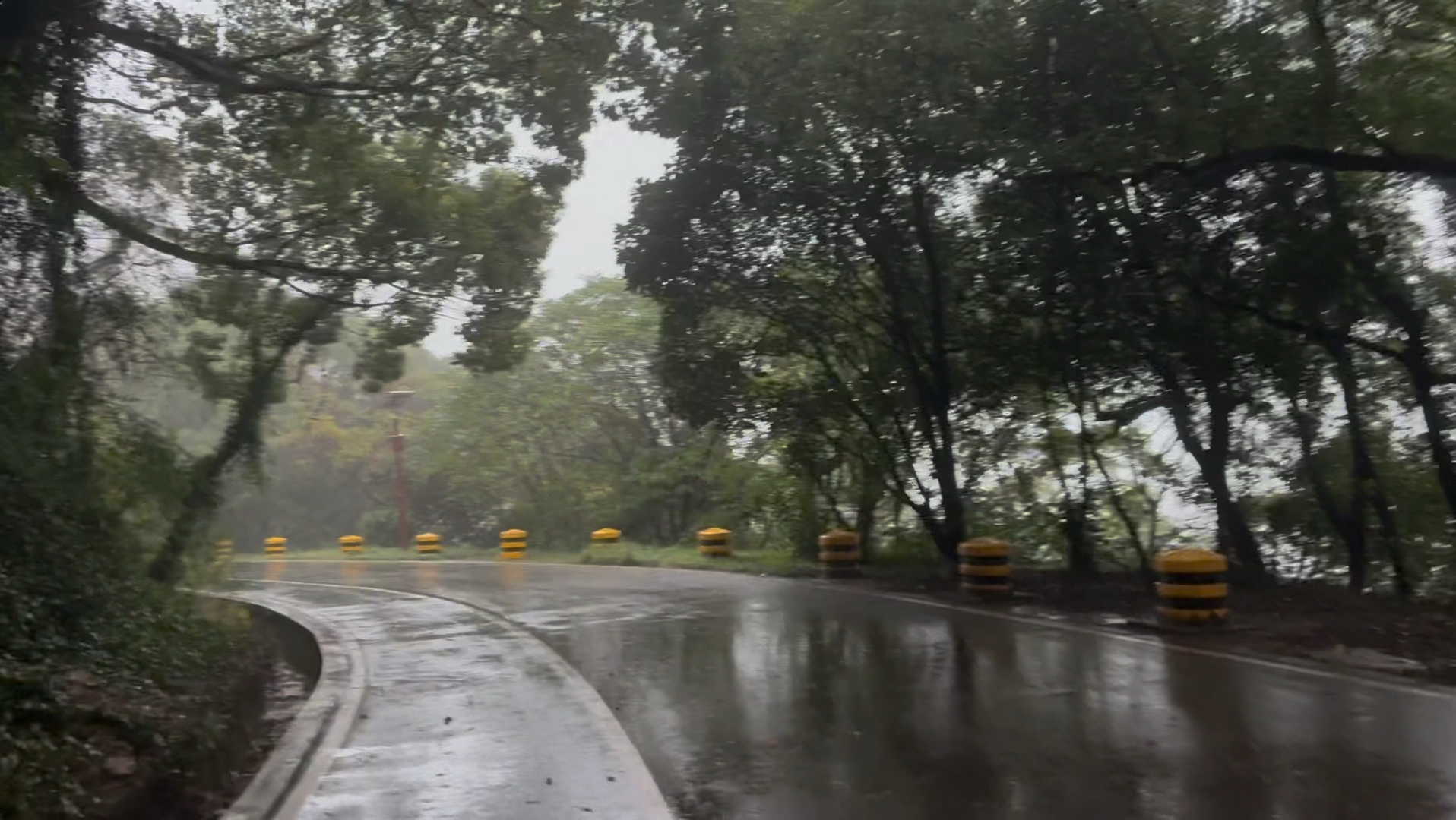 爬惠山中途遇到大雨，全身都淋湿了，却也见到了烟雨朦胧的景色.