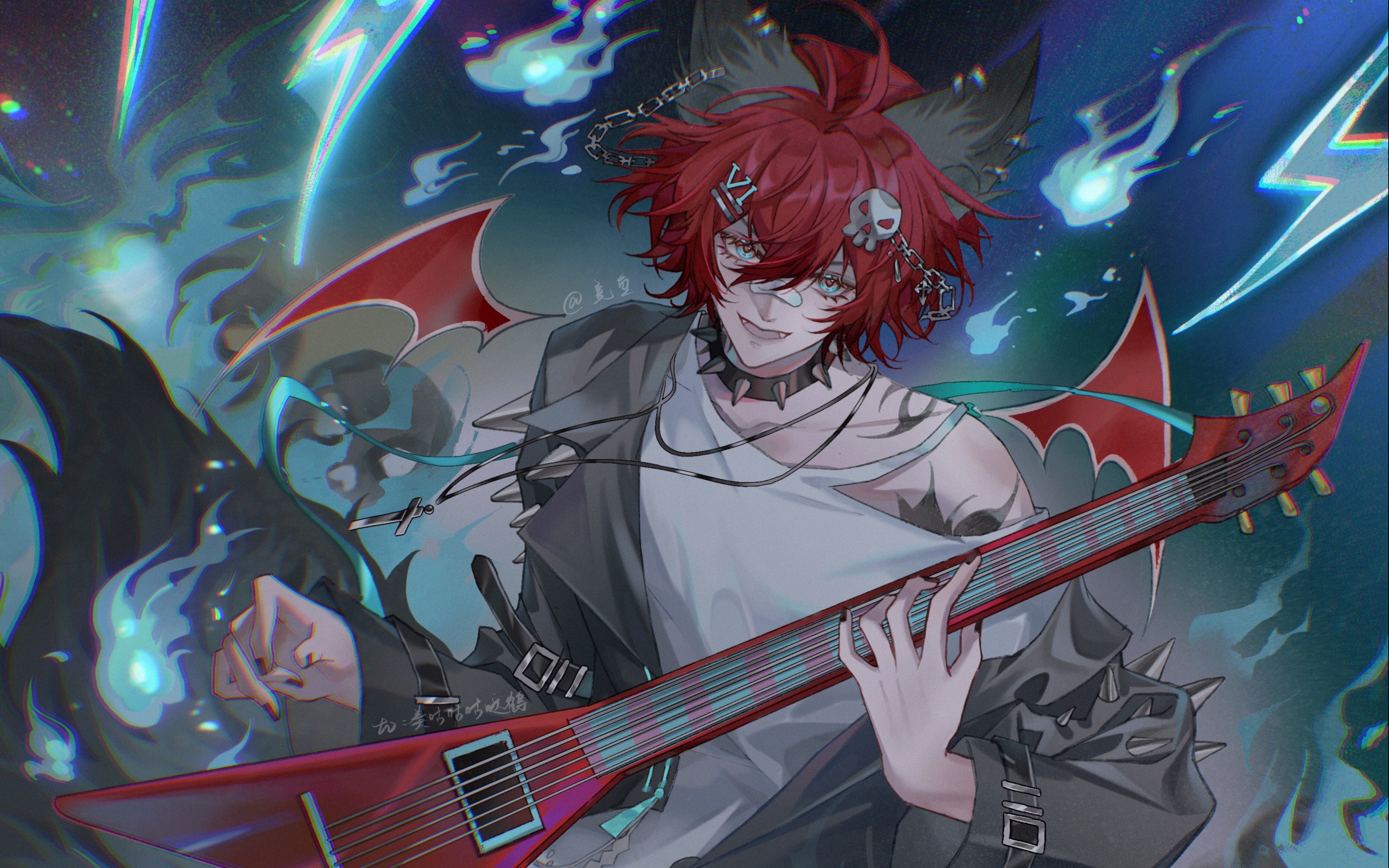 【procreate过程】稿件展示-红发小狼吉他手/半身插/记录自己的绘画