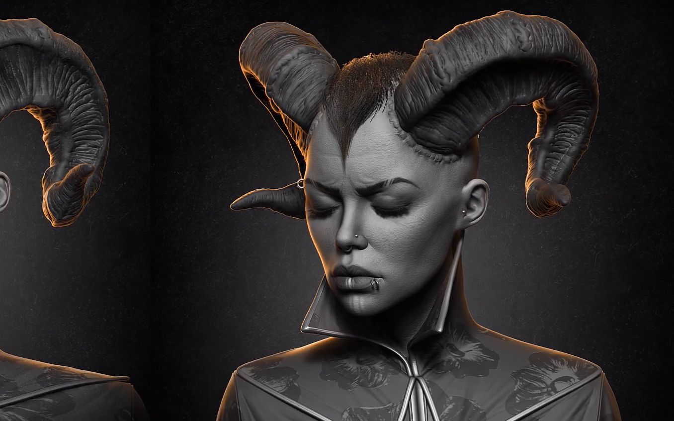 【zbrush】ZB女恶魔头像雕刻过程16倍速版,竟然如此丝滑Samir Mir哔哩哔哩bilibili