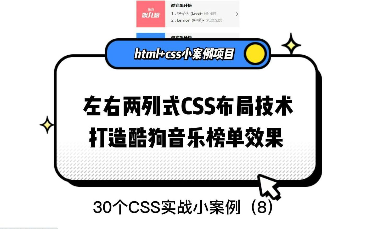 一天学会DIV+CSS布局?没有实战案例怎么行,手把手带你做酷狗音乐热榜效果哔哩哔哩bilibili