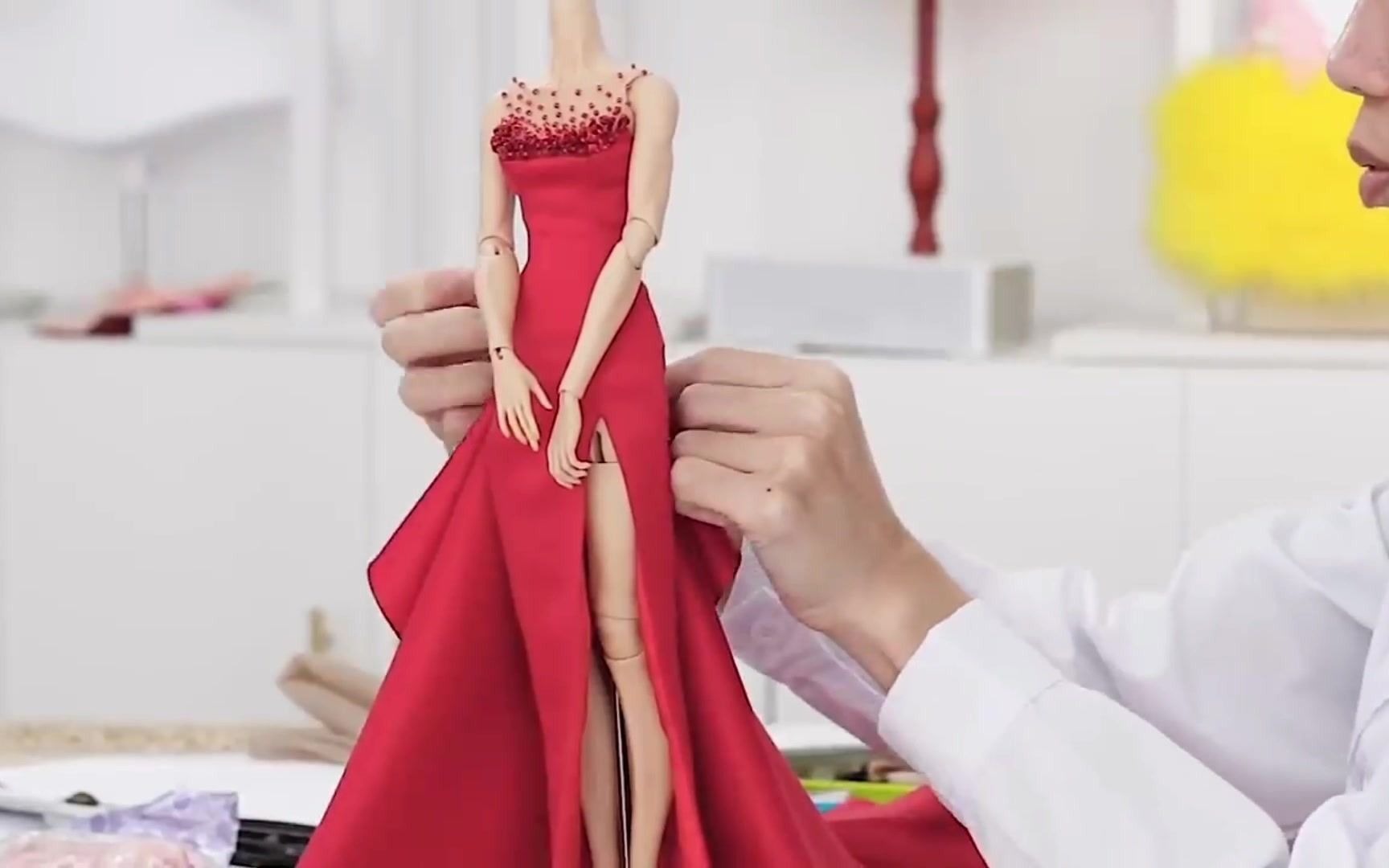 服装工艺芭比娃娃迷你晚礼服裙制作过程
