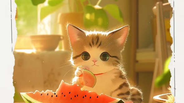 吃西瓜的小猫咪