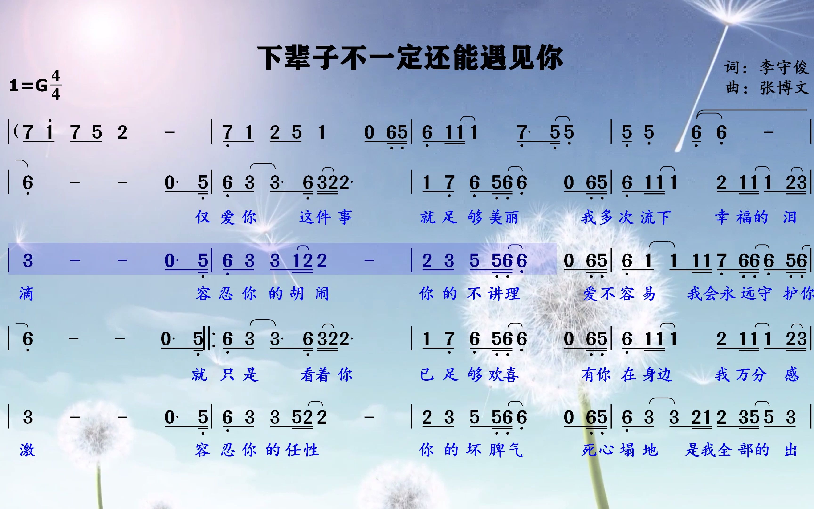 珍惜当下,不负流年,超好听《下辈子不一定还能遇见》简谱领唱!