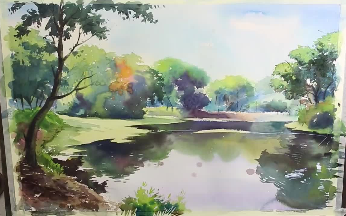 【水彩风景】湖面倒影_绘画_生活_bilibili_哔哩哔哩