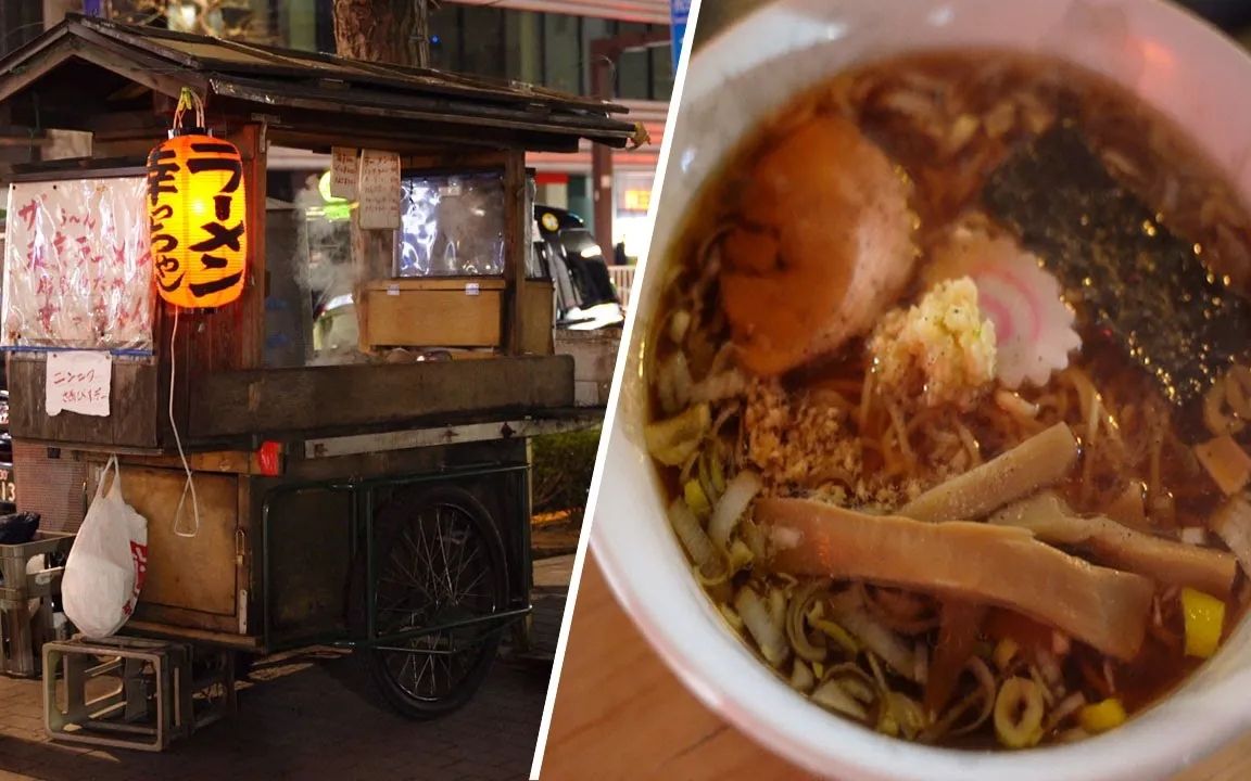 日本老式拉面摊 冬天的夜晚来一碗拉面 又暖和又饱肚