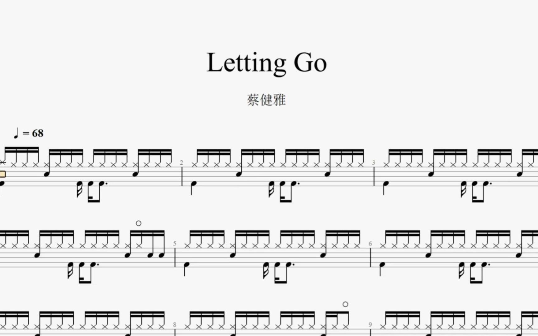 蔡健雅《letting go》架子鼓動態鼓譜