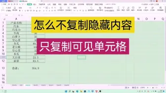 Download Video: 怎么不复制隐藏内容只复制可见单元格 wps表格 excel表格