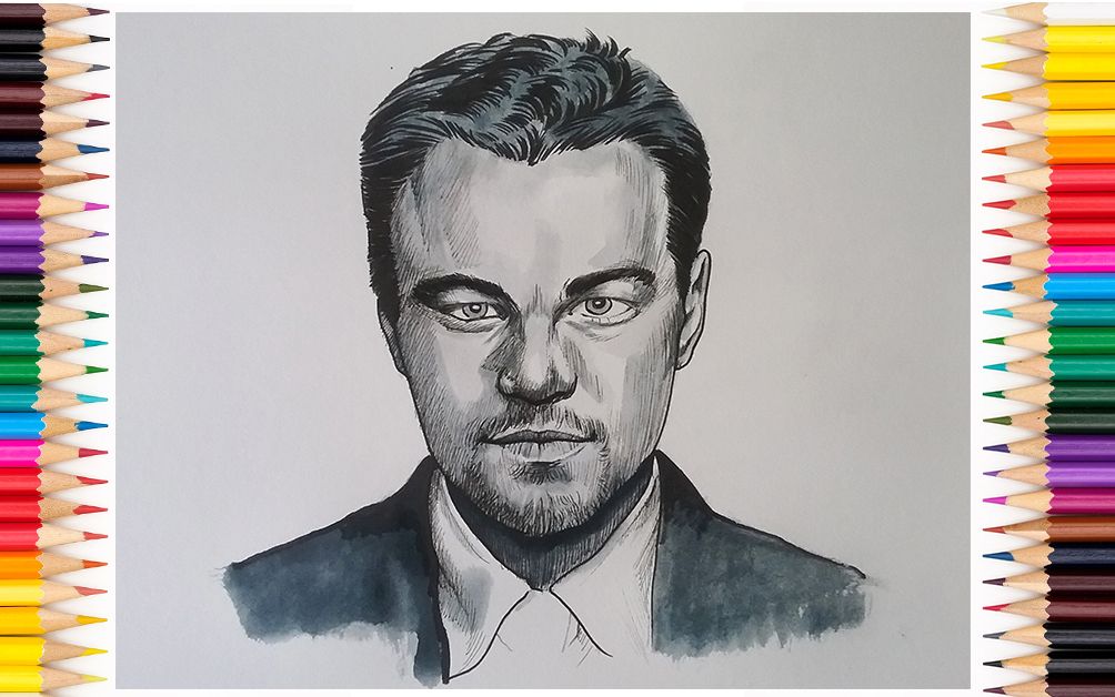 手绘莱昂纳多迪卡普里奥要帅又会演戏的其实不多黑白线稿