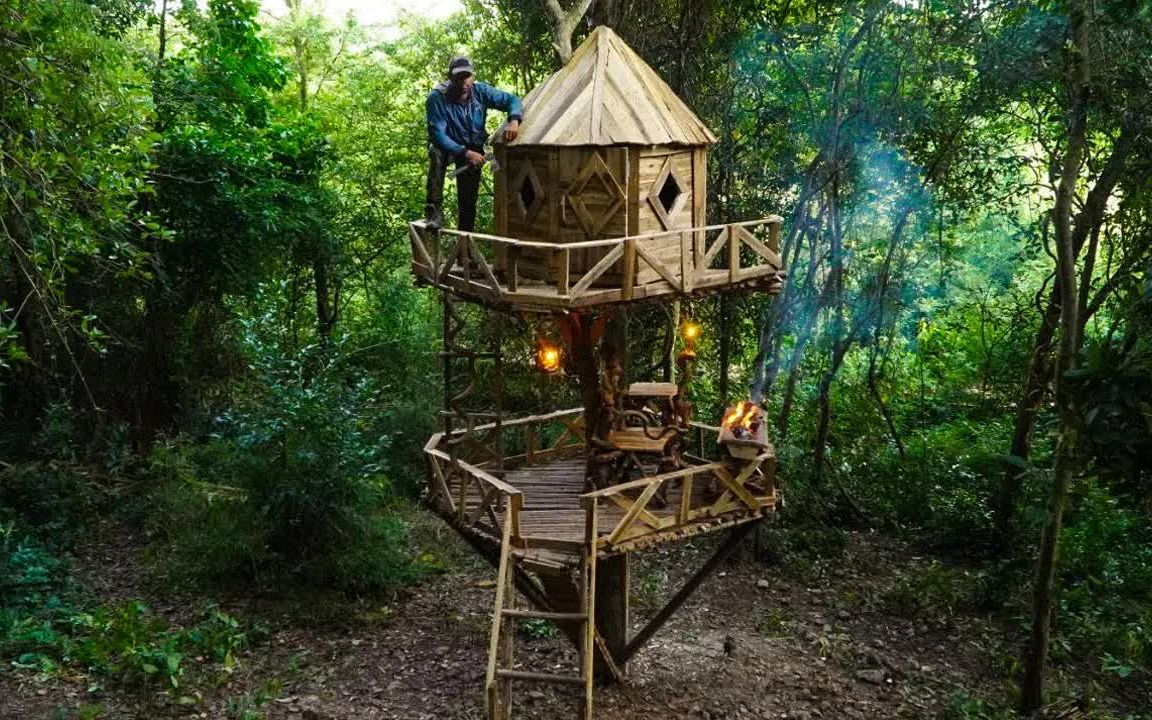 戶外荒野森林避難所小屋,兩層單獨生存庇護所,野生動物