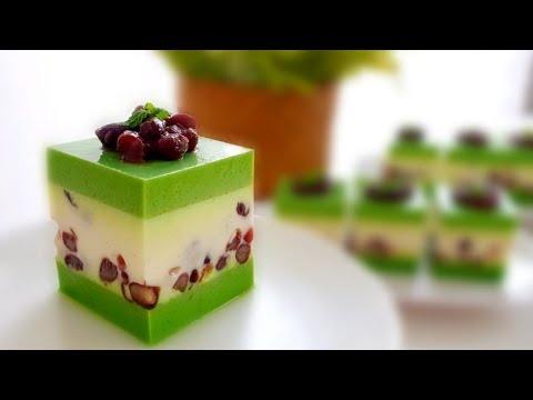 [图]抹茶红豆燕菜果冻蛋糕 ❤ Matcha Red Bean Jelly Cake