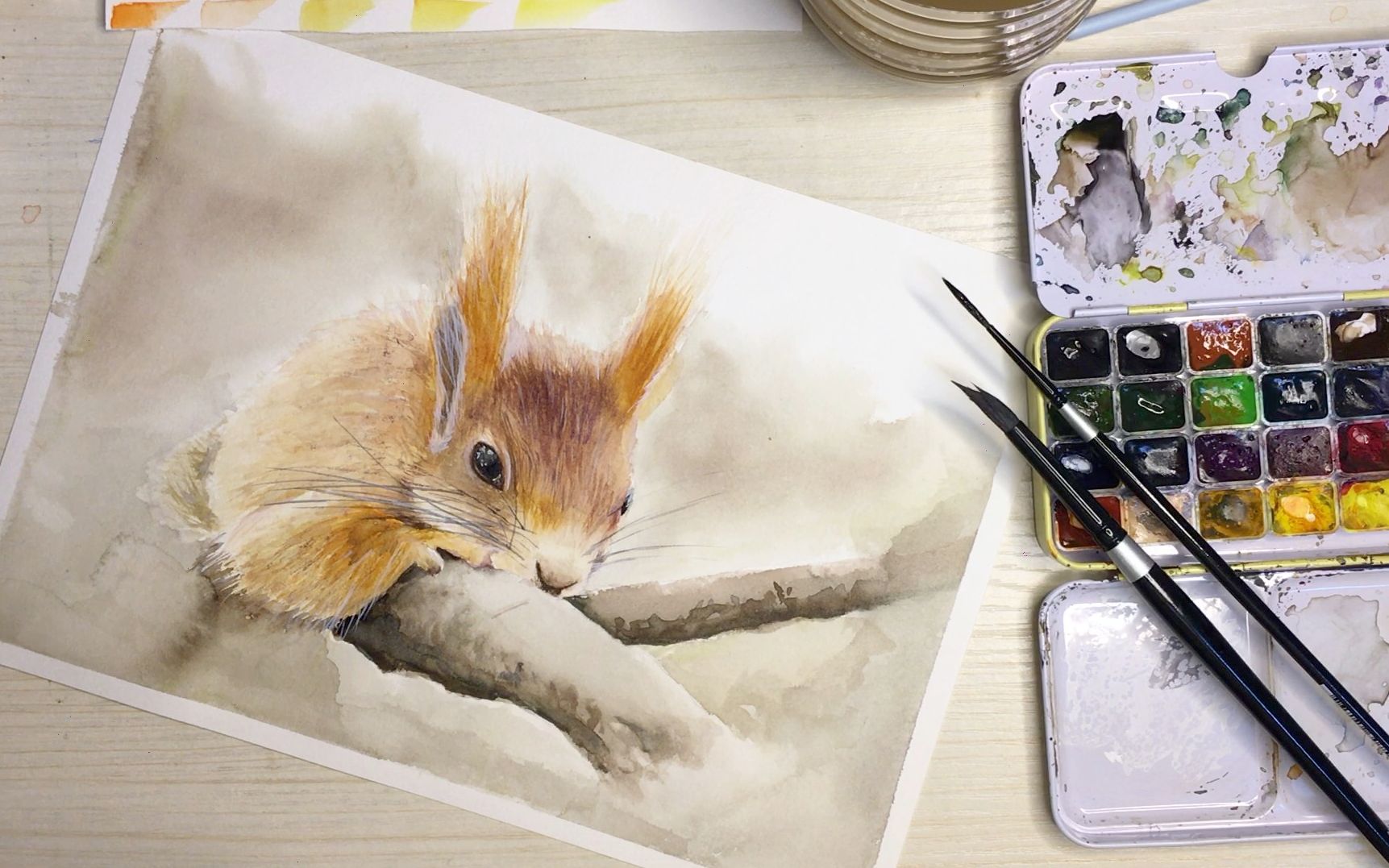 活动作品水彩画用水彩画一只可爱的小松鼠水彩上色绘画过程画画方法