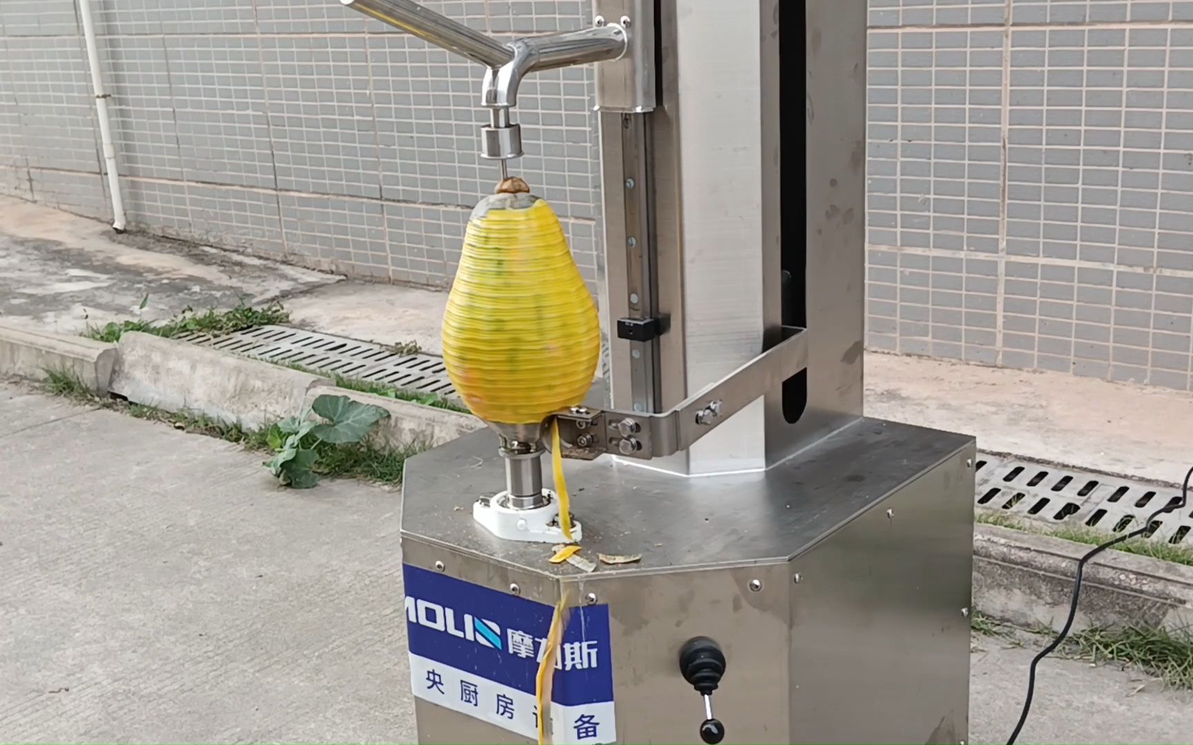 削个头小点的南瓜,用小型削皮机也可以